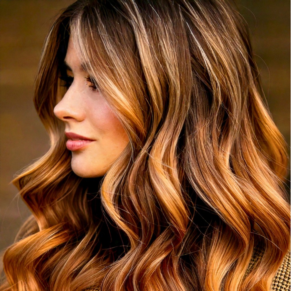 Warm Bronde Waves with Dark Roots for Autumn
