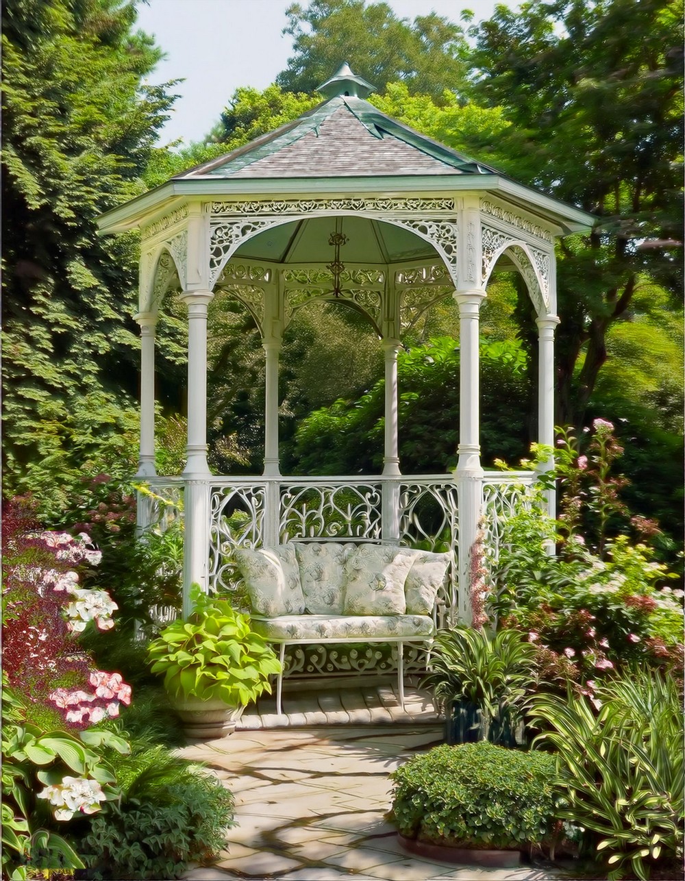 Whimsical Gazebo with Floral Patterned Fabric