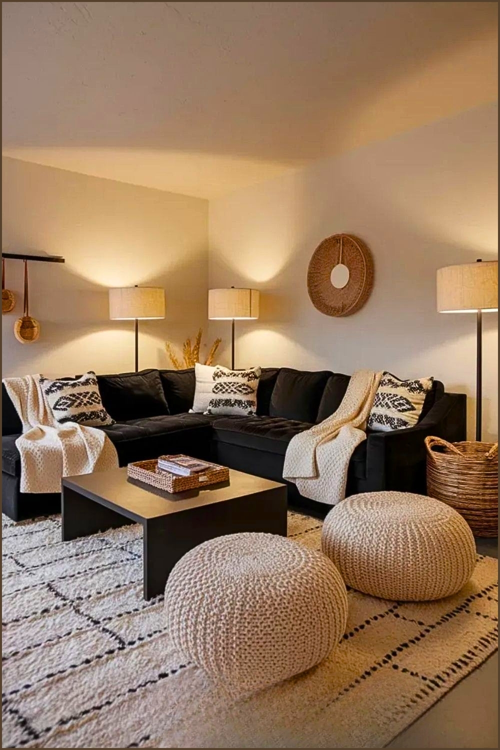 2 Warm Bohemian Black Sectional