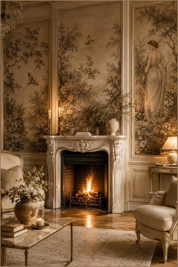 Artistic Mural Fireplace Interior
