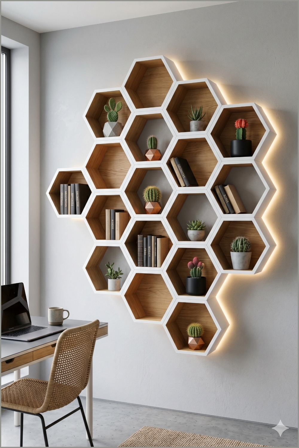 Backlit Geometric Honeycomb Shelves (1)