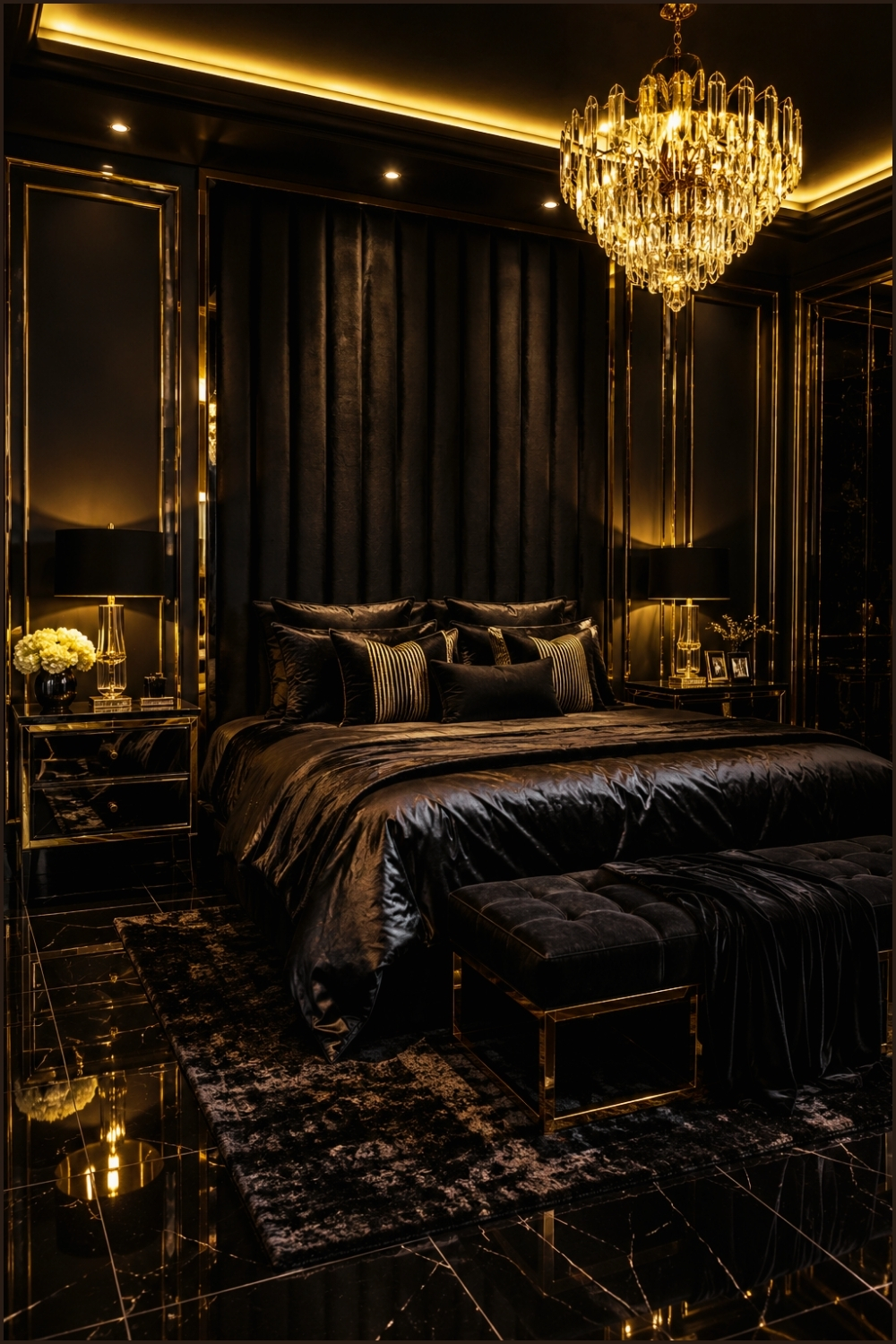 Black and Gold Modern Glam Bedroom