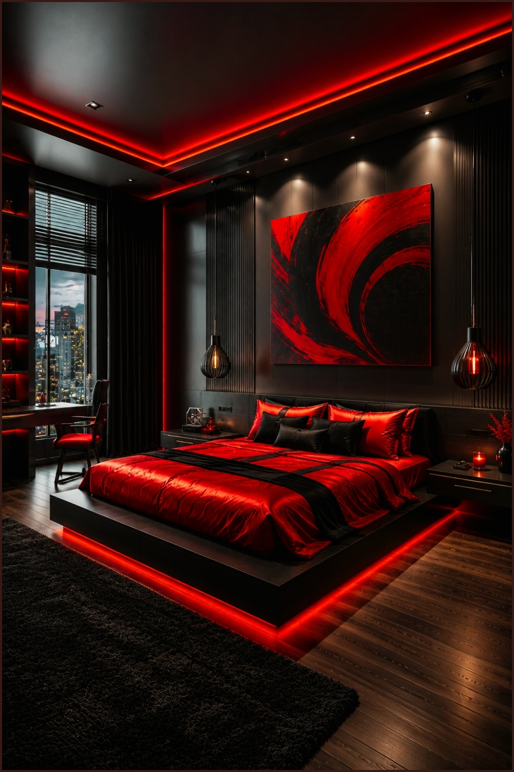 Black and Red Futuristic Bedroom