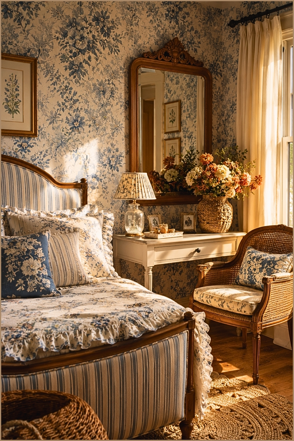 Blue Floral Cottage Bedroom Corner