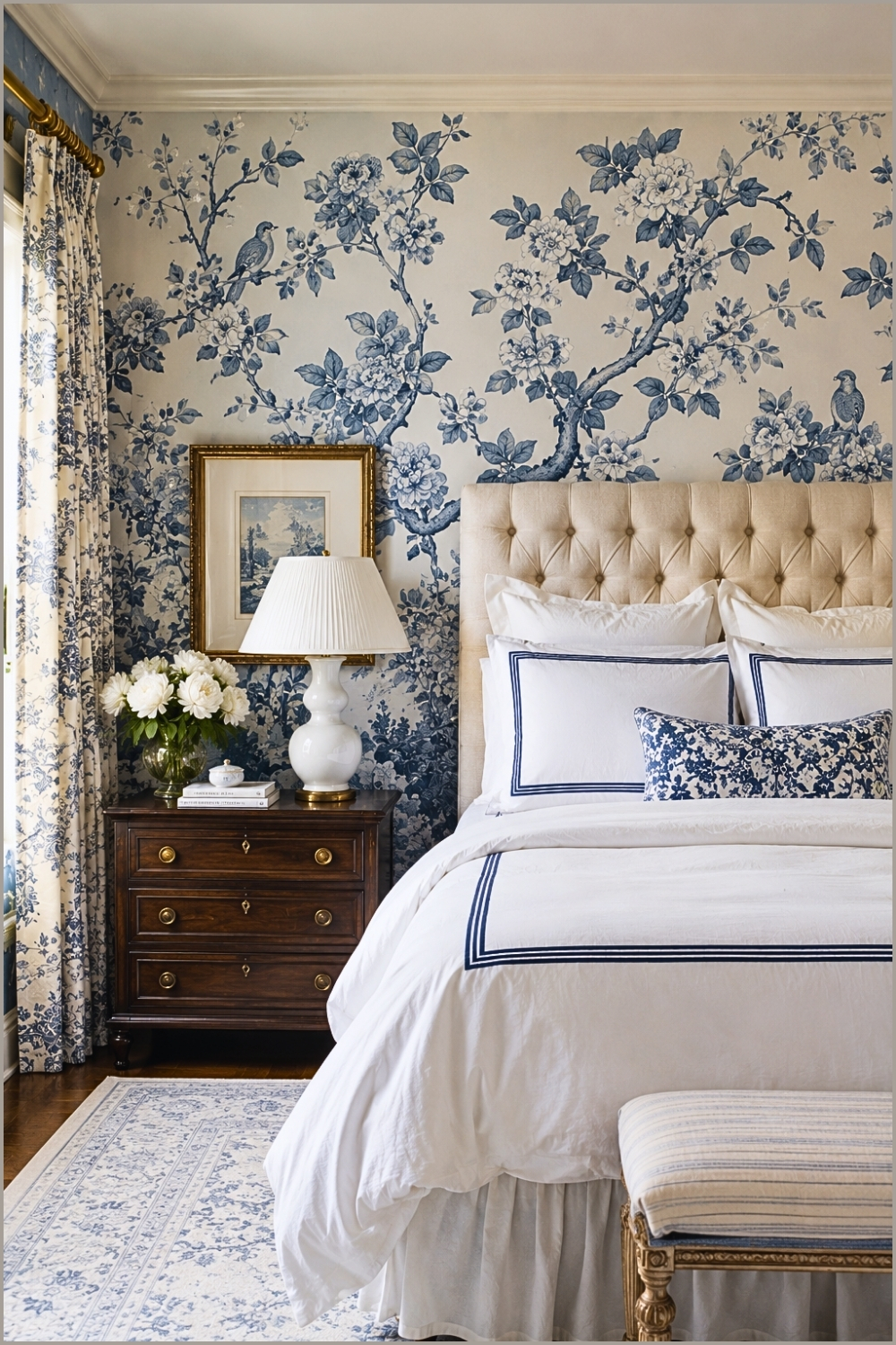 Blue Floral Wallpaper Bedroom