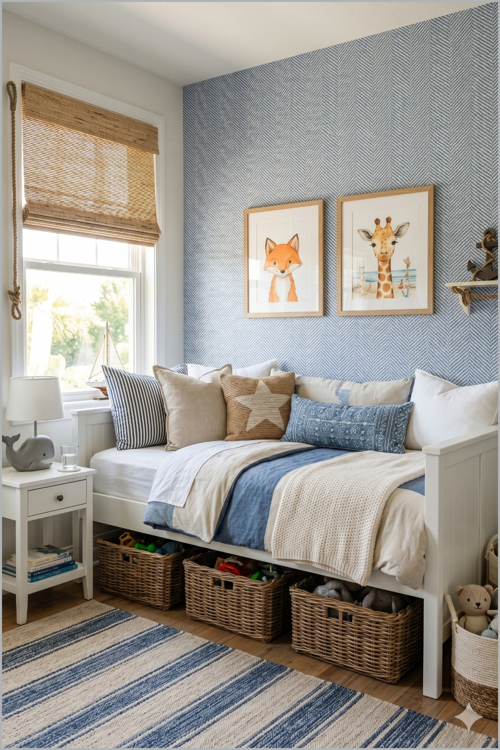 Blue Patterned Coastal Kids Bedroom