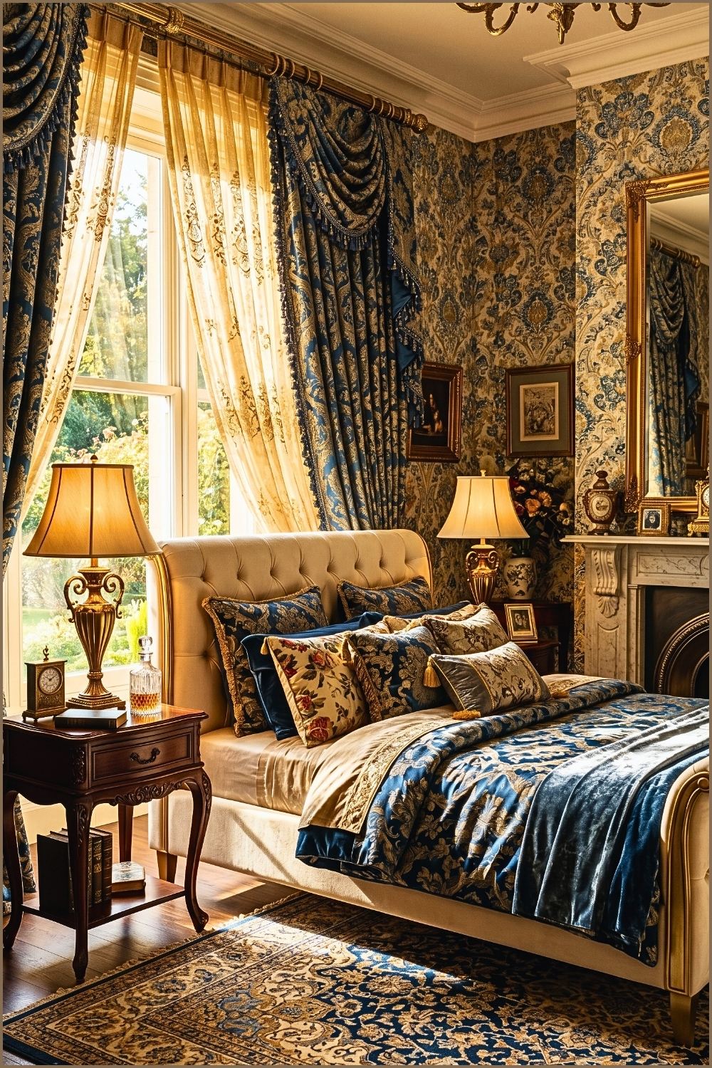  Blue and Gold Pattern Layered Bedroom
