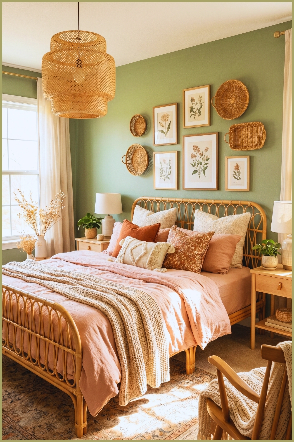 Boho Cottagecore Sage Green Bedroom