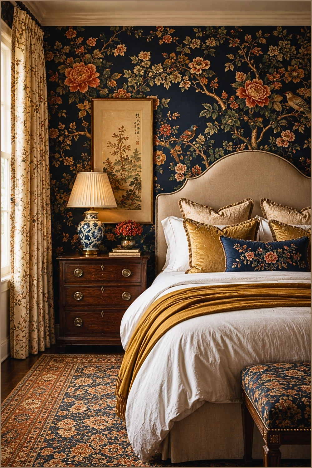 Bold Floral Accent Wall Bedroom (1)