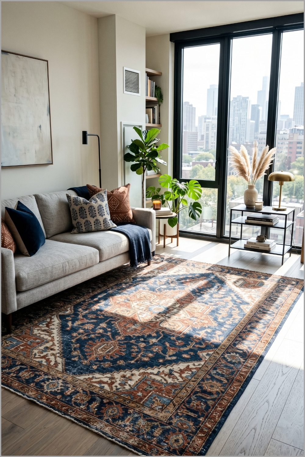 Bold Navy Vintage Patterned Rug