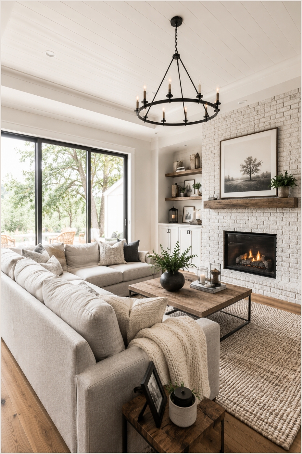 Bright Modern Living Room With Brick Fireplace
