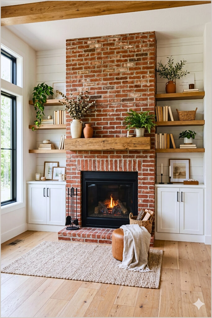 Built-In Shelving Fireplace Design
