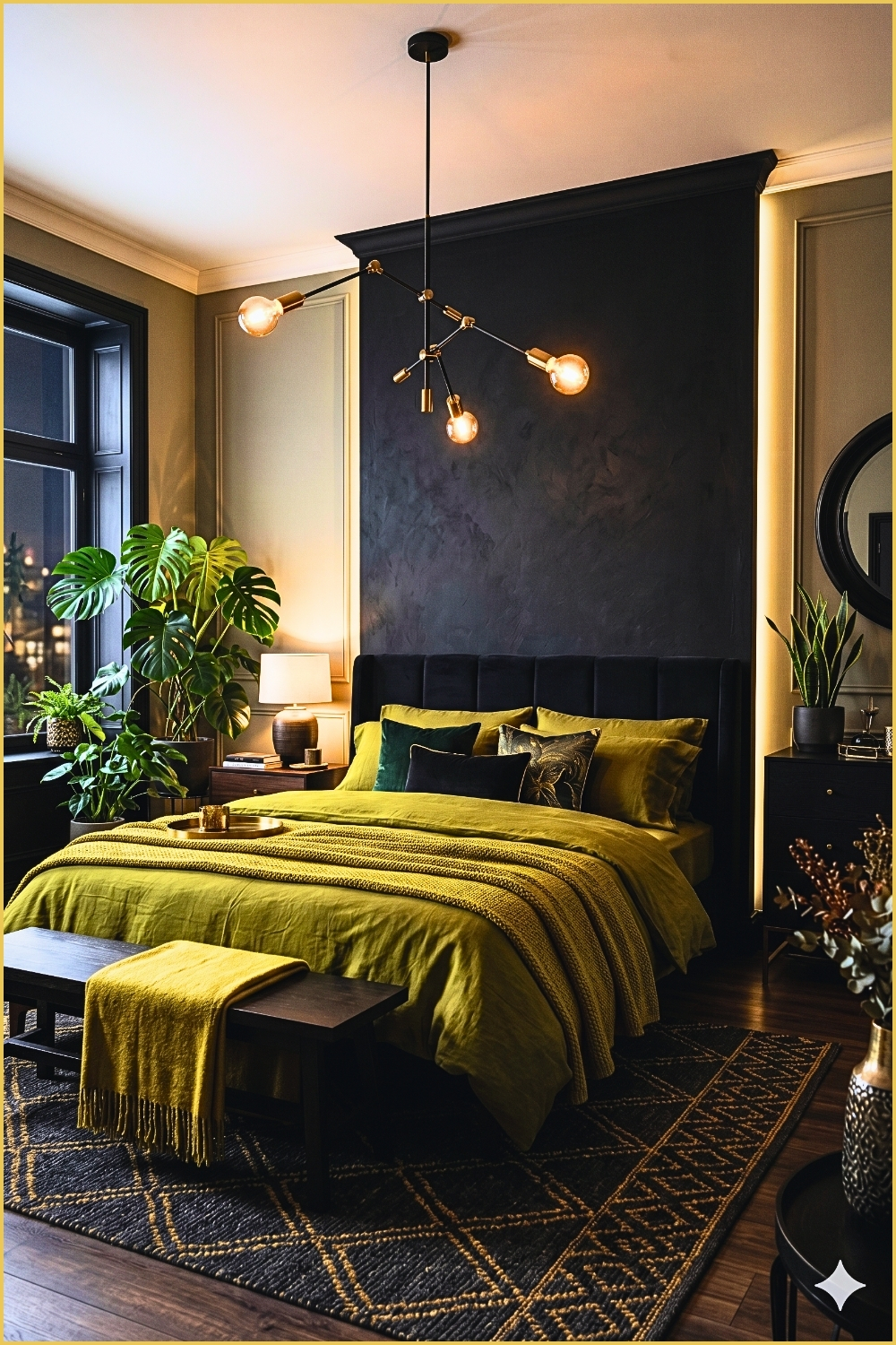 Chartreuse and Midnight Black Bedroom