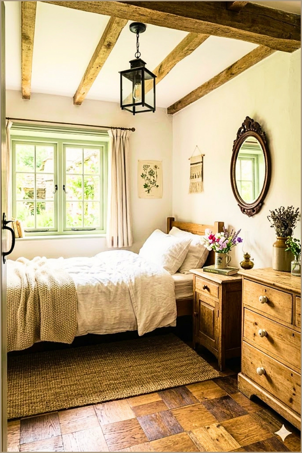 Checkerboard Floor Cottage Bedroom