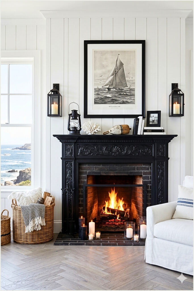 Coastal Black Fireplace Interior