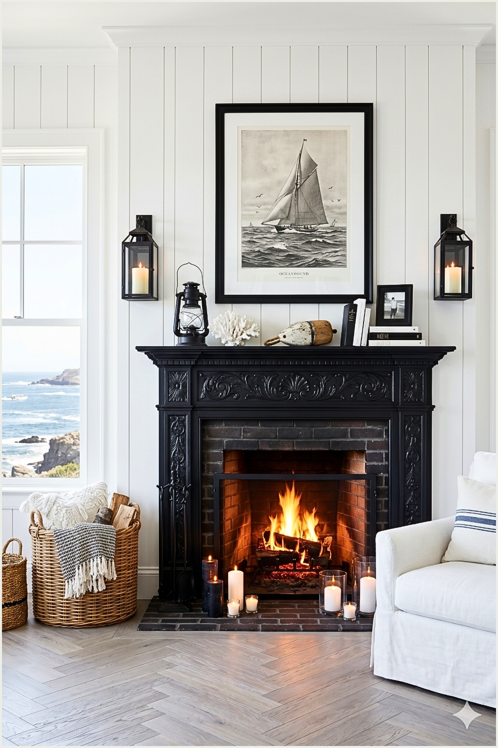 Coastal Black Fireplace Interior