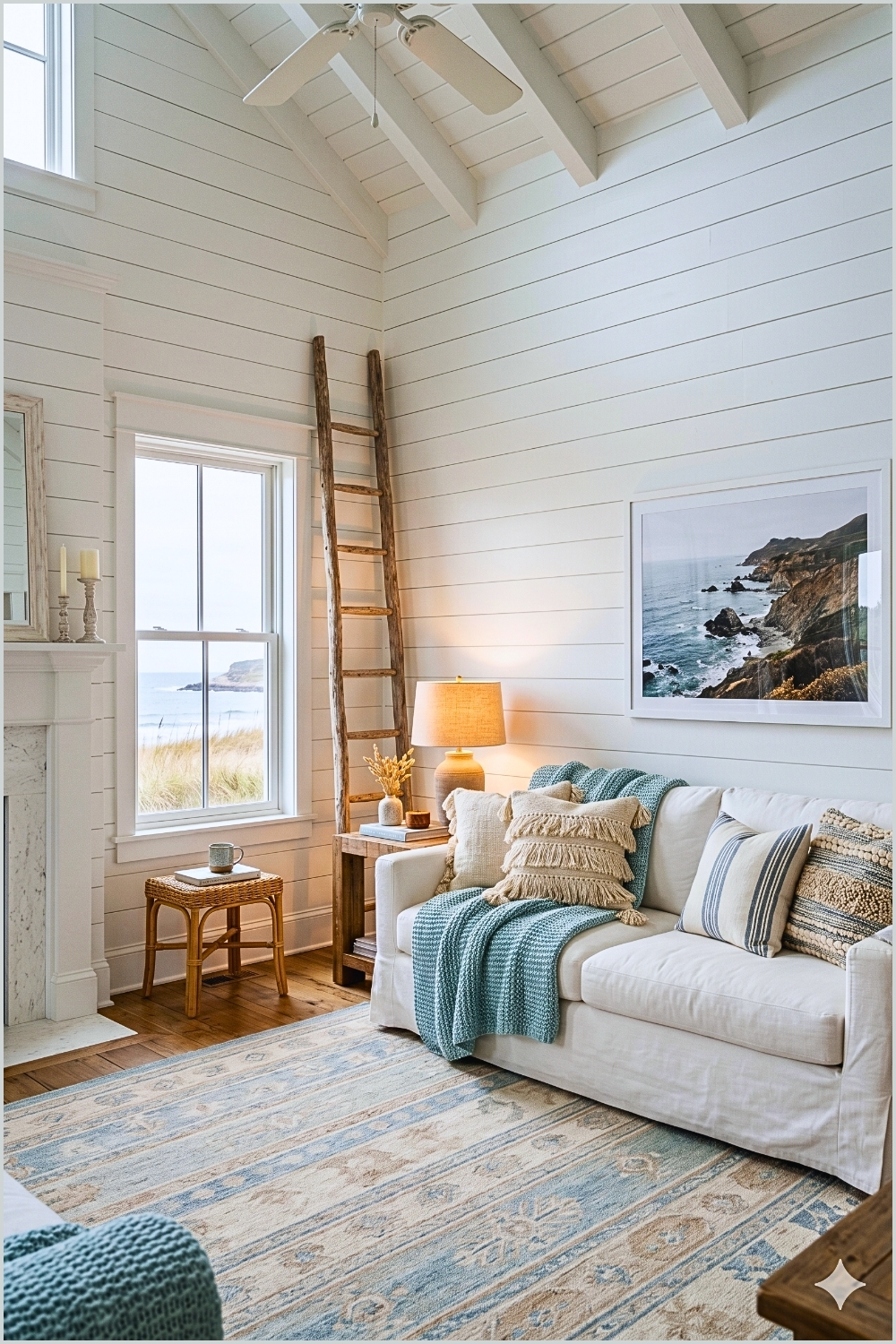 Coastal Decorative Ladder and Aqua Throws