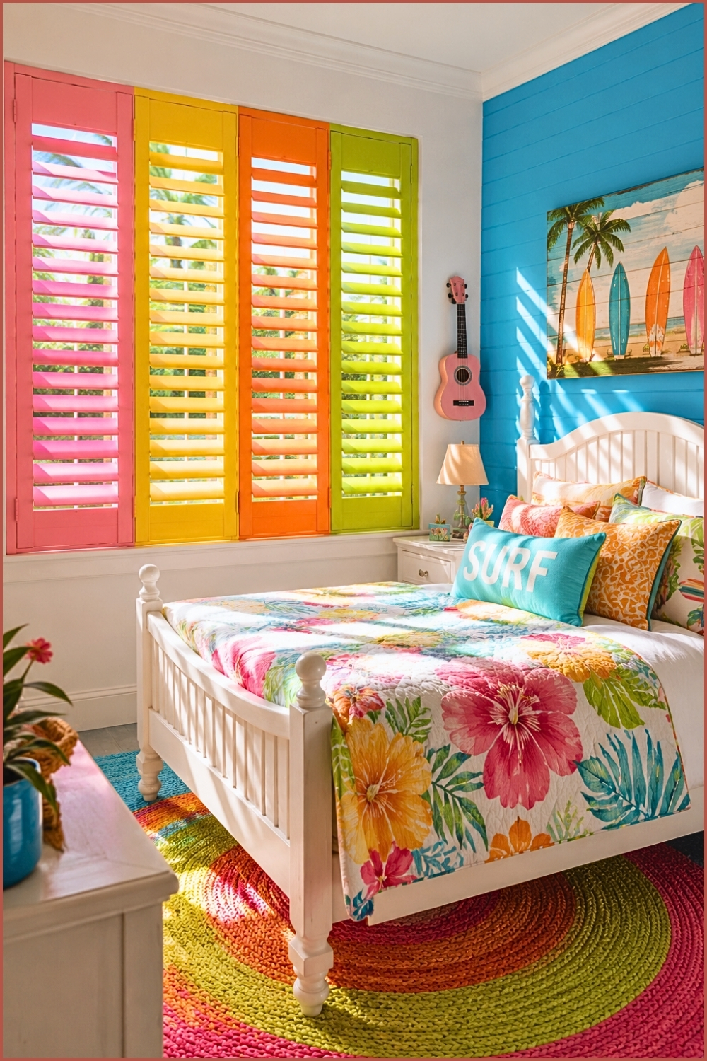 Colorful Tropical Shutter Bedroom