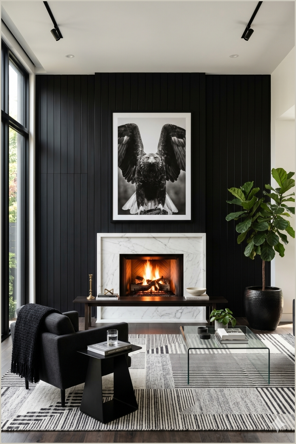 Contemporary Black Marble Fireplace Living Room
