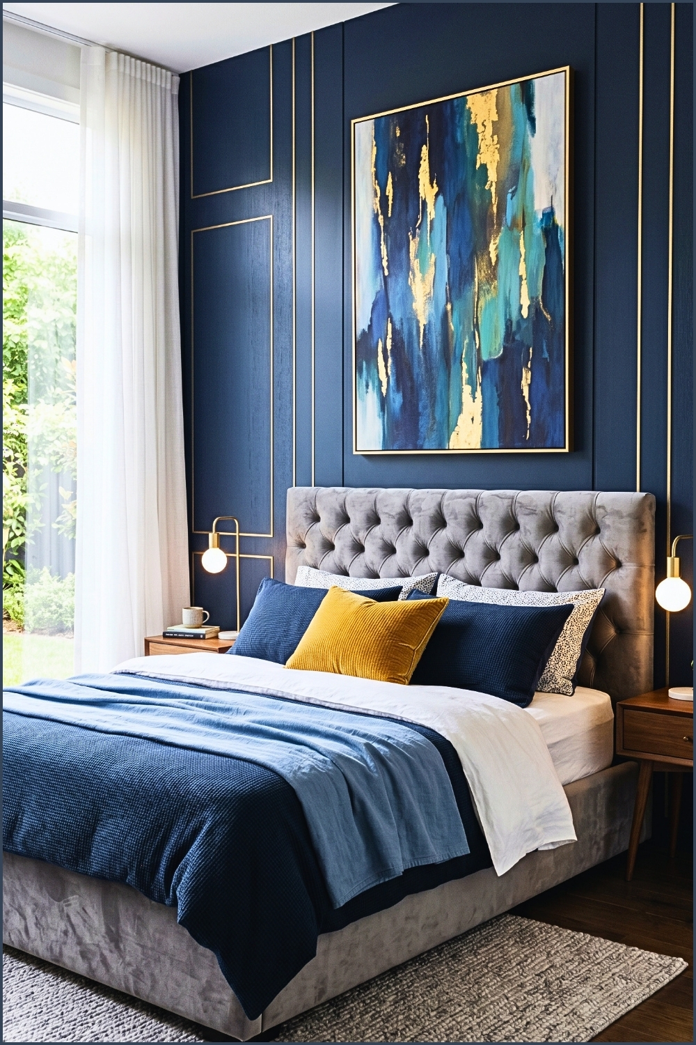 Contemporary Blue and Gold Art Bedroom