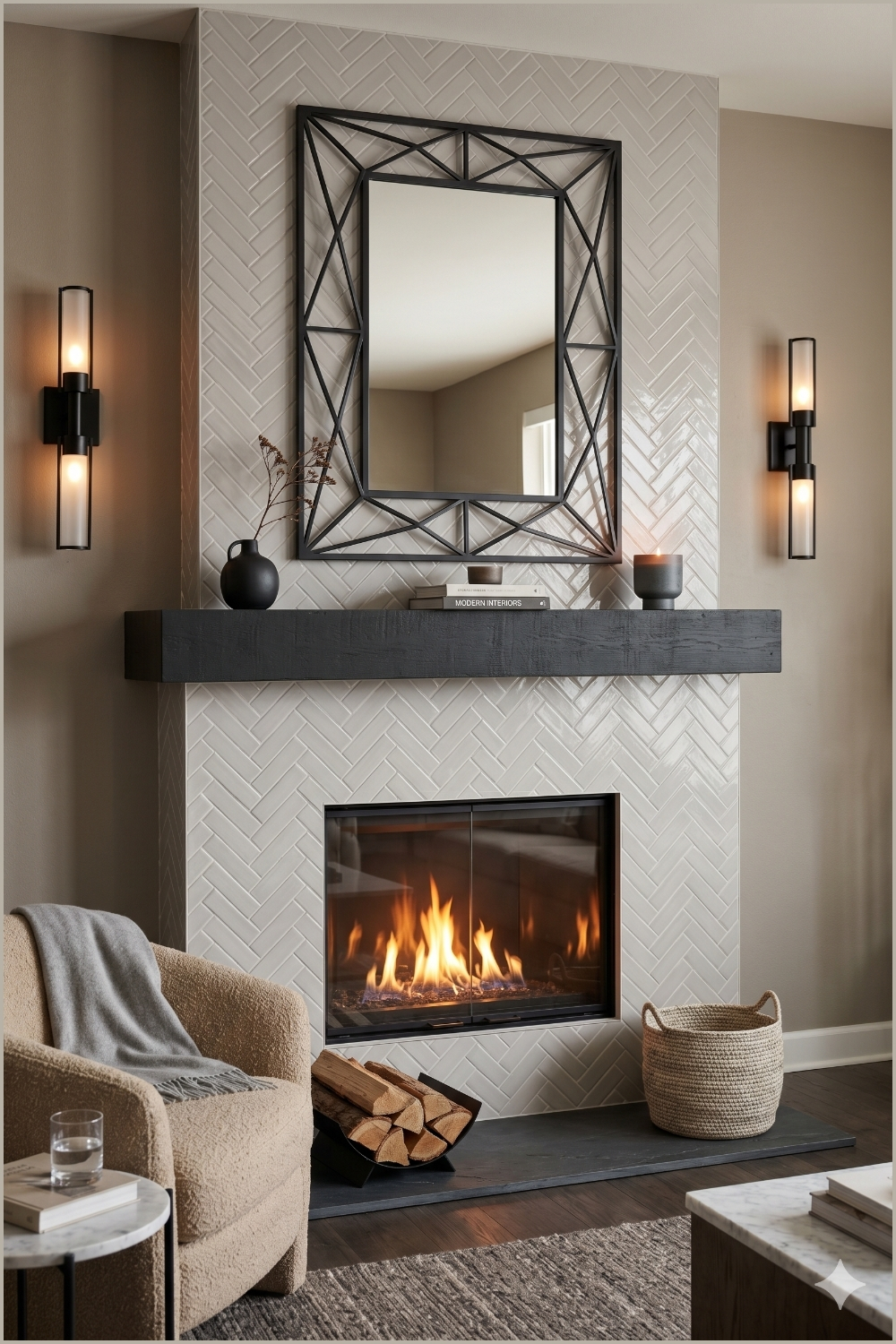 Contemporary Subway Tile Fireplace