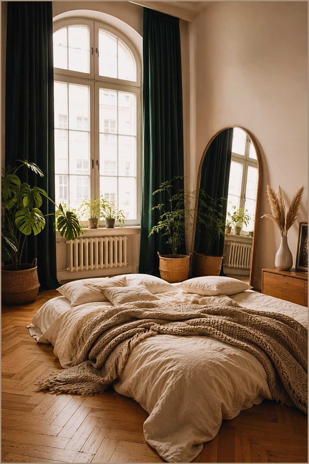 Cozy Arched Window Floor Bed Bedroom