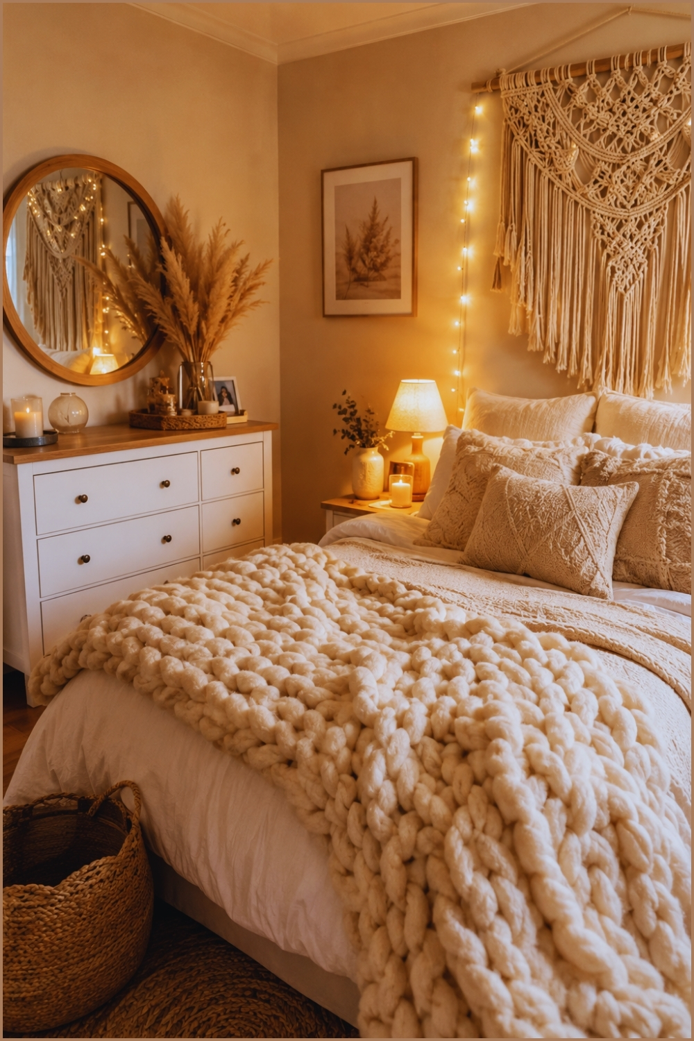 Cozy Boho Bedroom With Chunky Knit Blanket