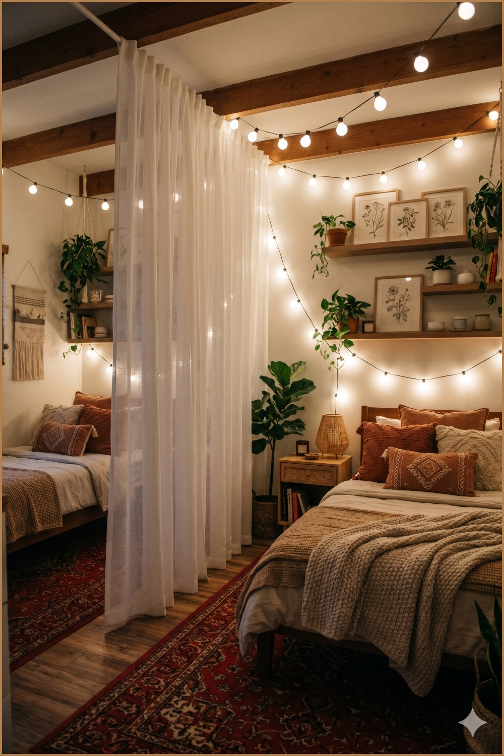 Cozy Boho Curtains & Warm Lighting
