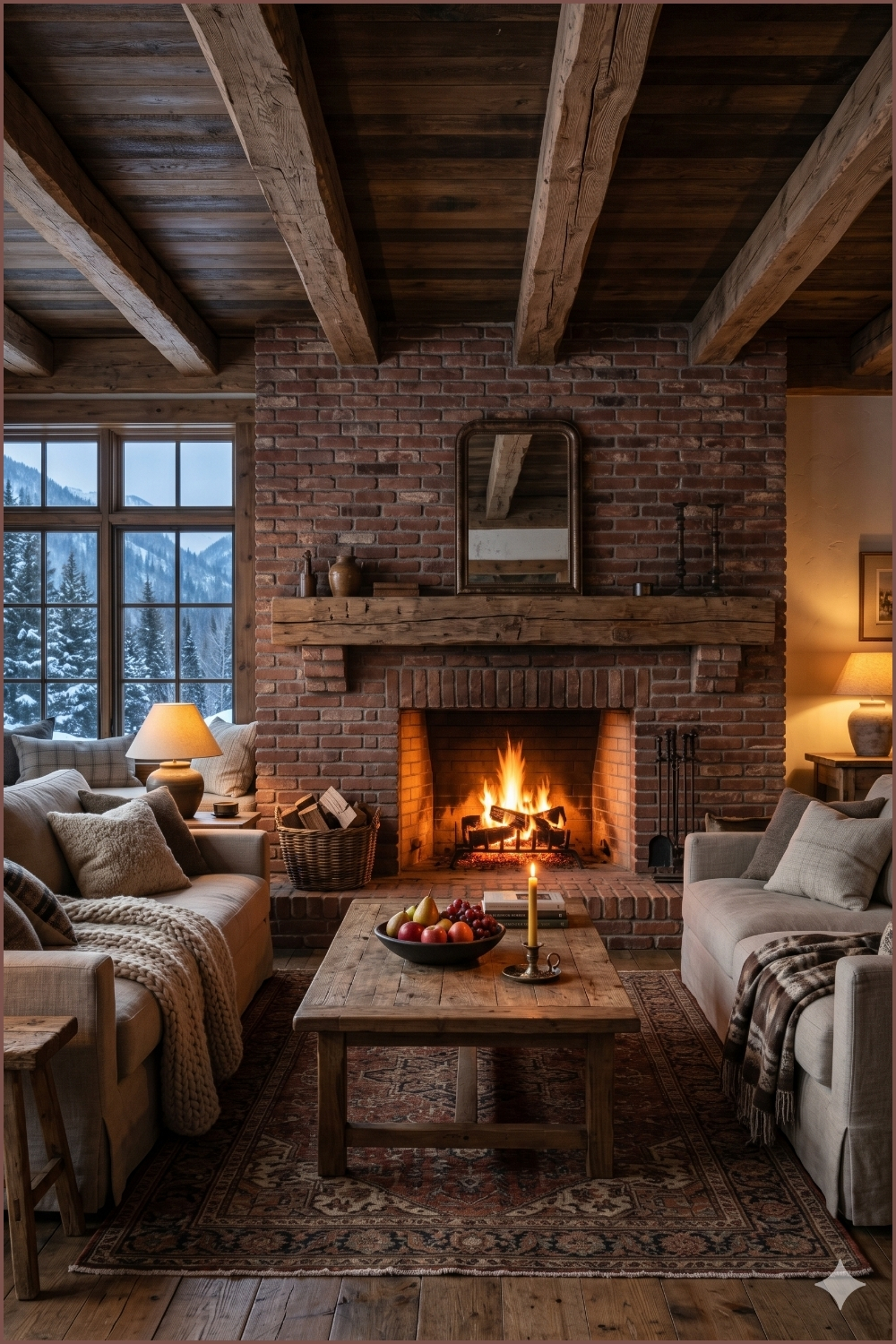 Cozy Cabin Style Brick Fireplace