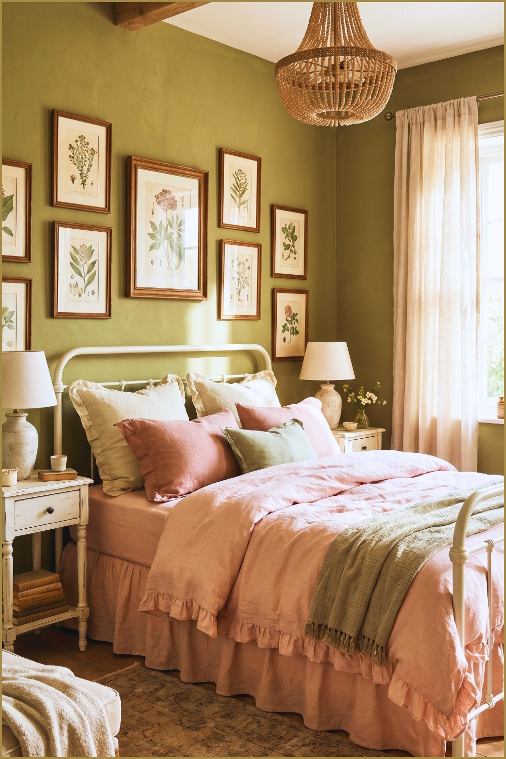 Cozy Cottage Bedroom in Blush & Olive