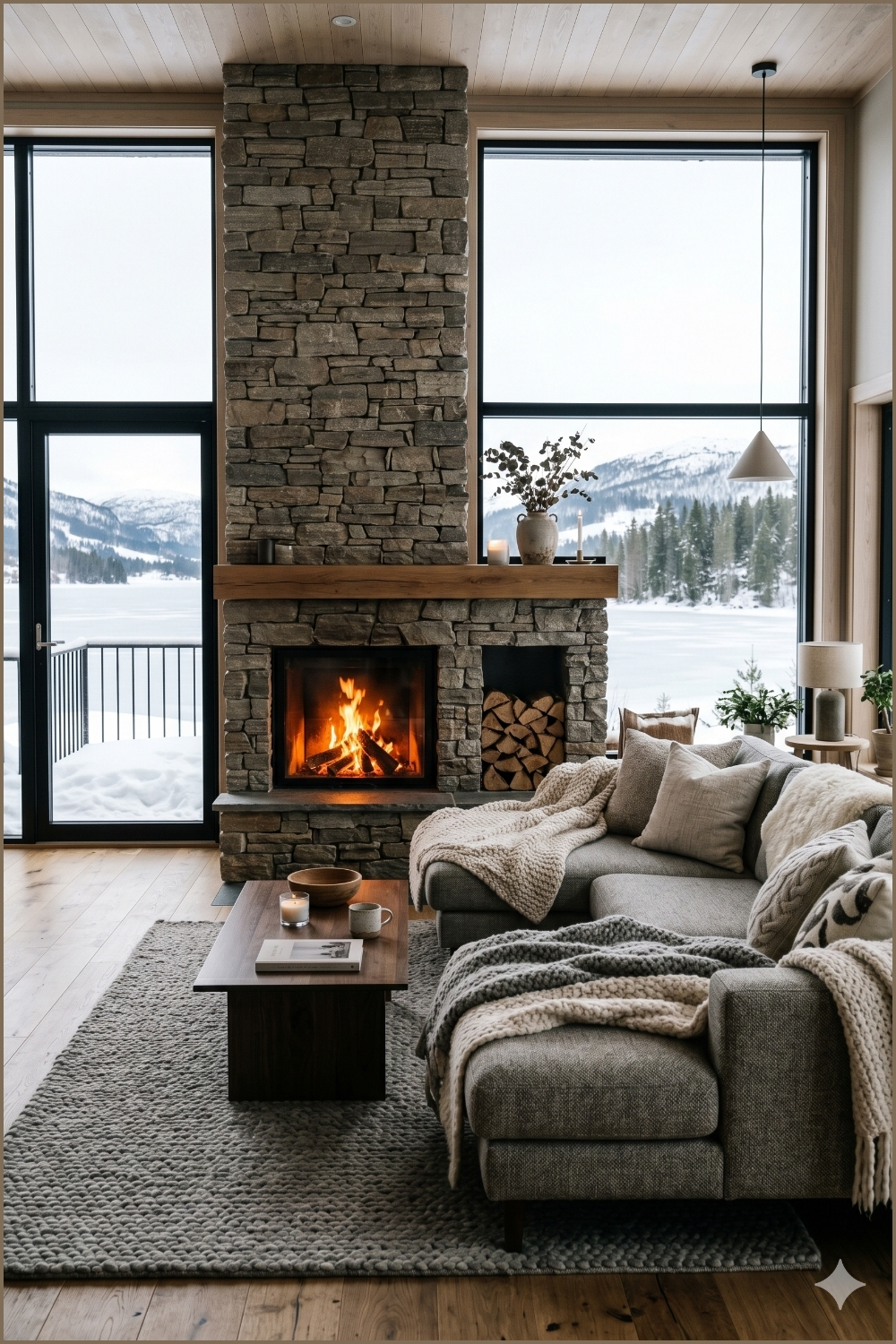 Cozy Scandinavian Fireplace Living Room