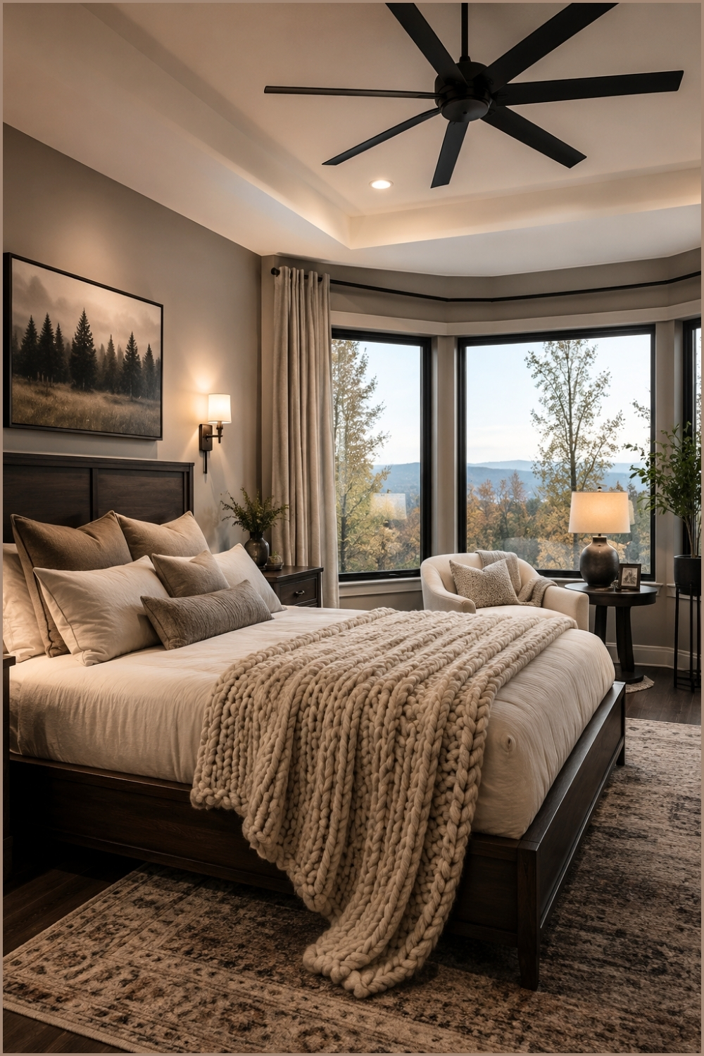 Cozy Taupe Bedroom With Tray Ceiling
