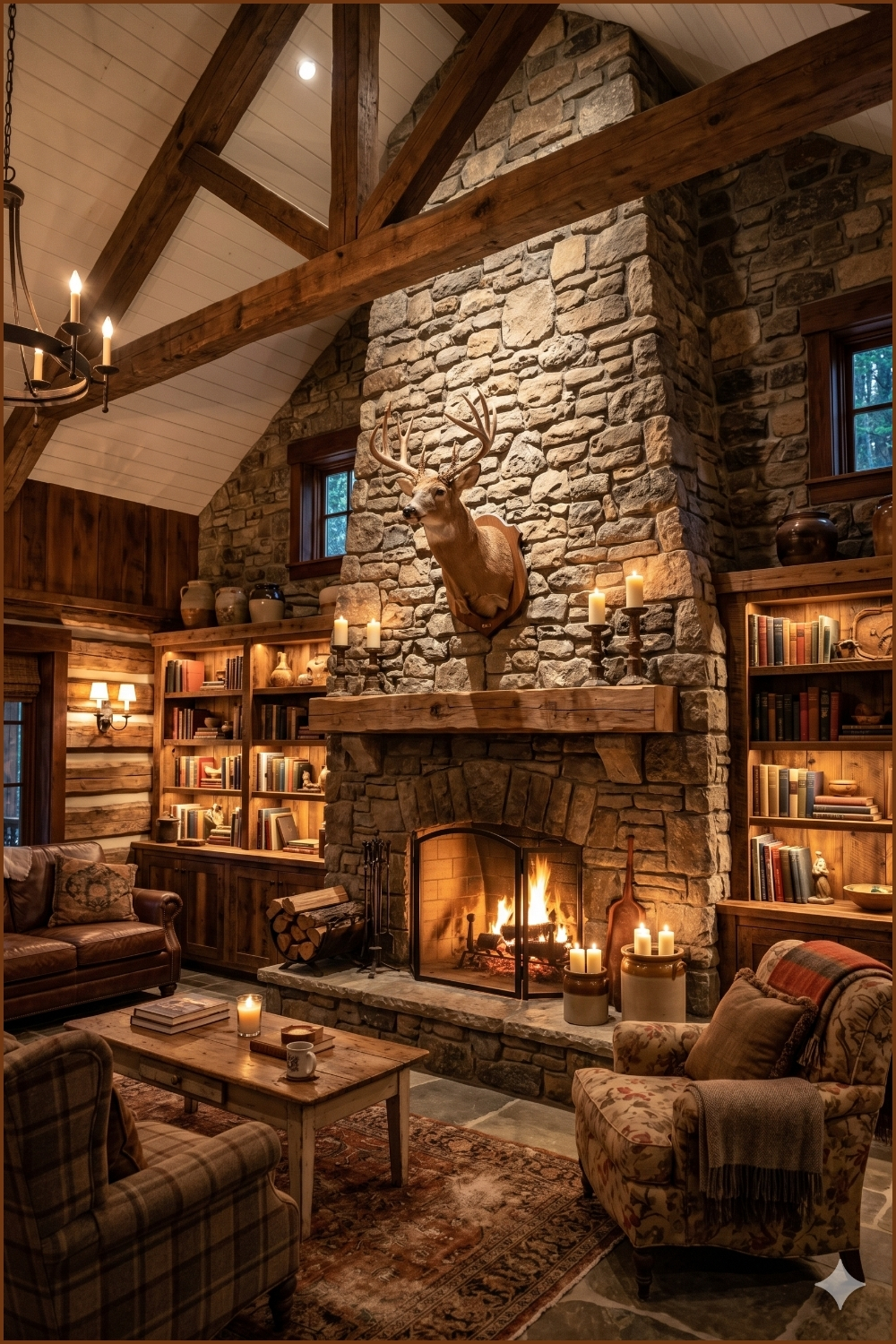 Cozy Traditional Rustic Fireplace Lounge