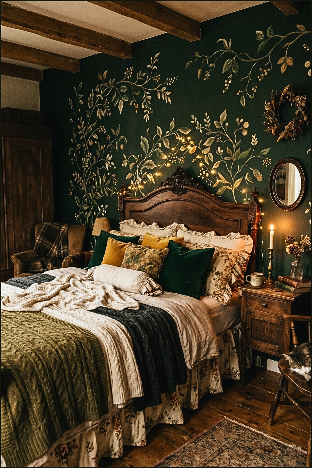 Dark Botanical Cottage Bedroom