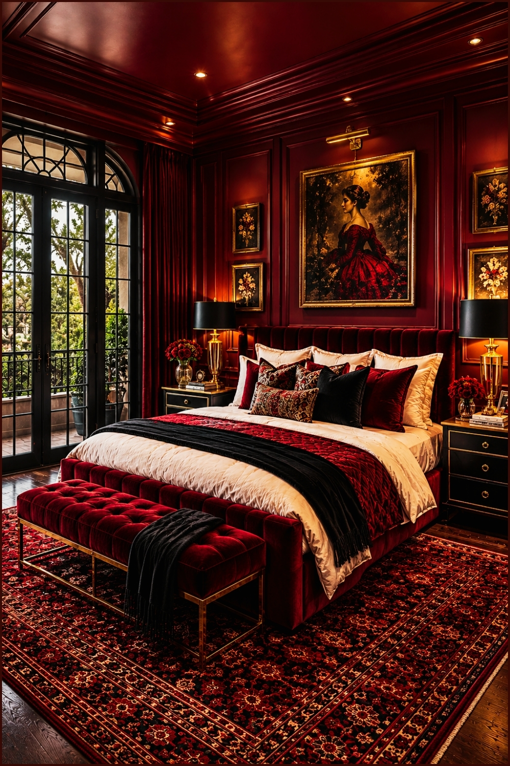 Dark Burgundy Classic Mansion Bedroom