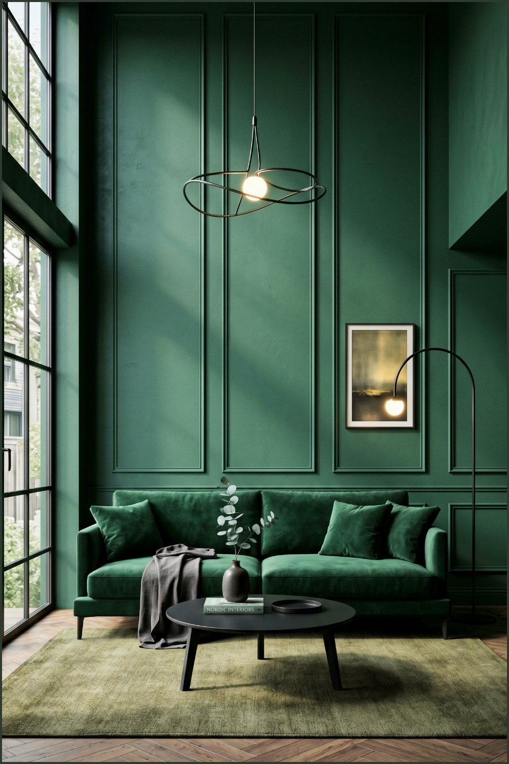 Deep Green Minimalist Living Room