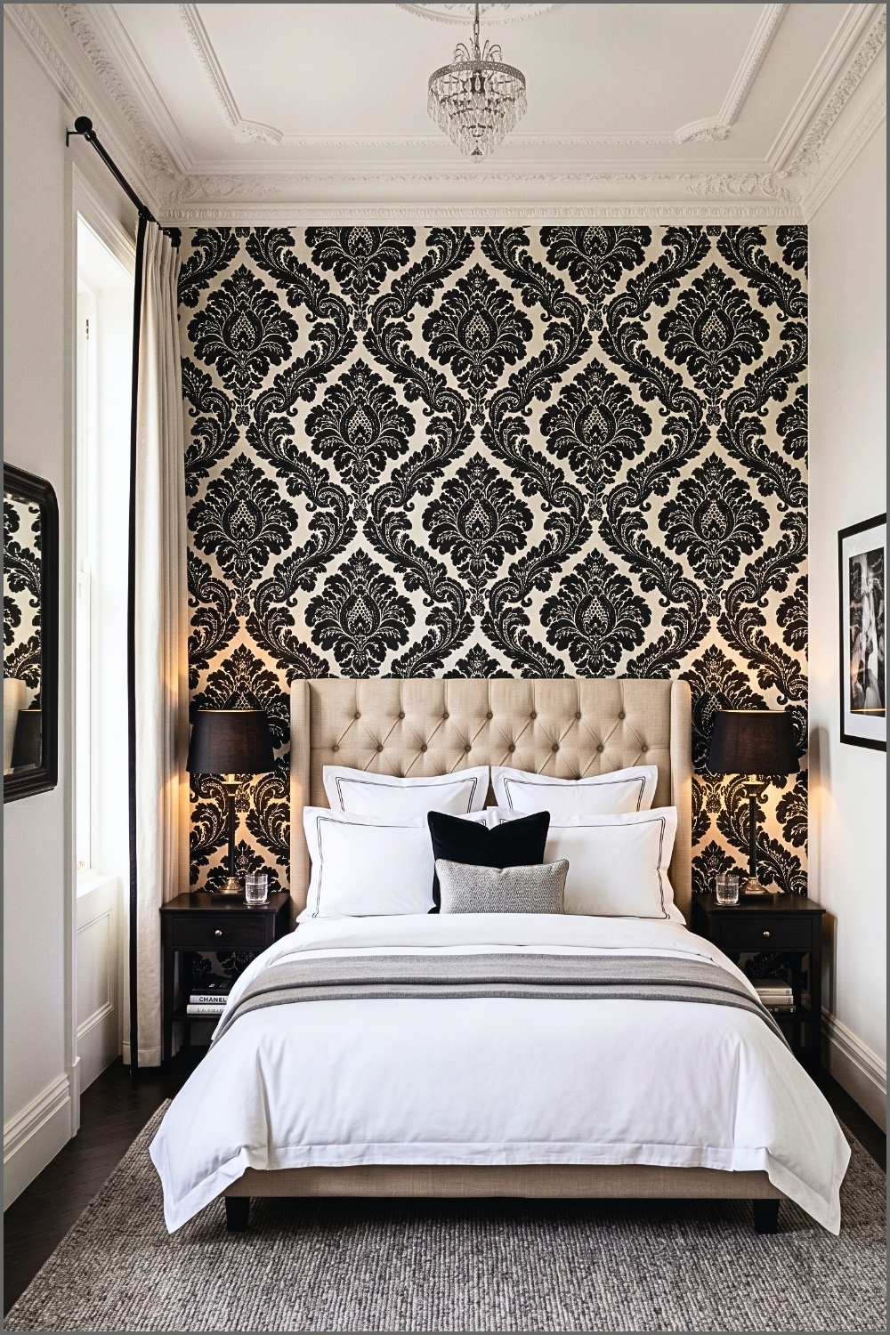 Dramatic Black and White Wallpaper Bedroom
