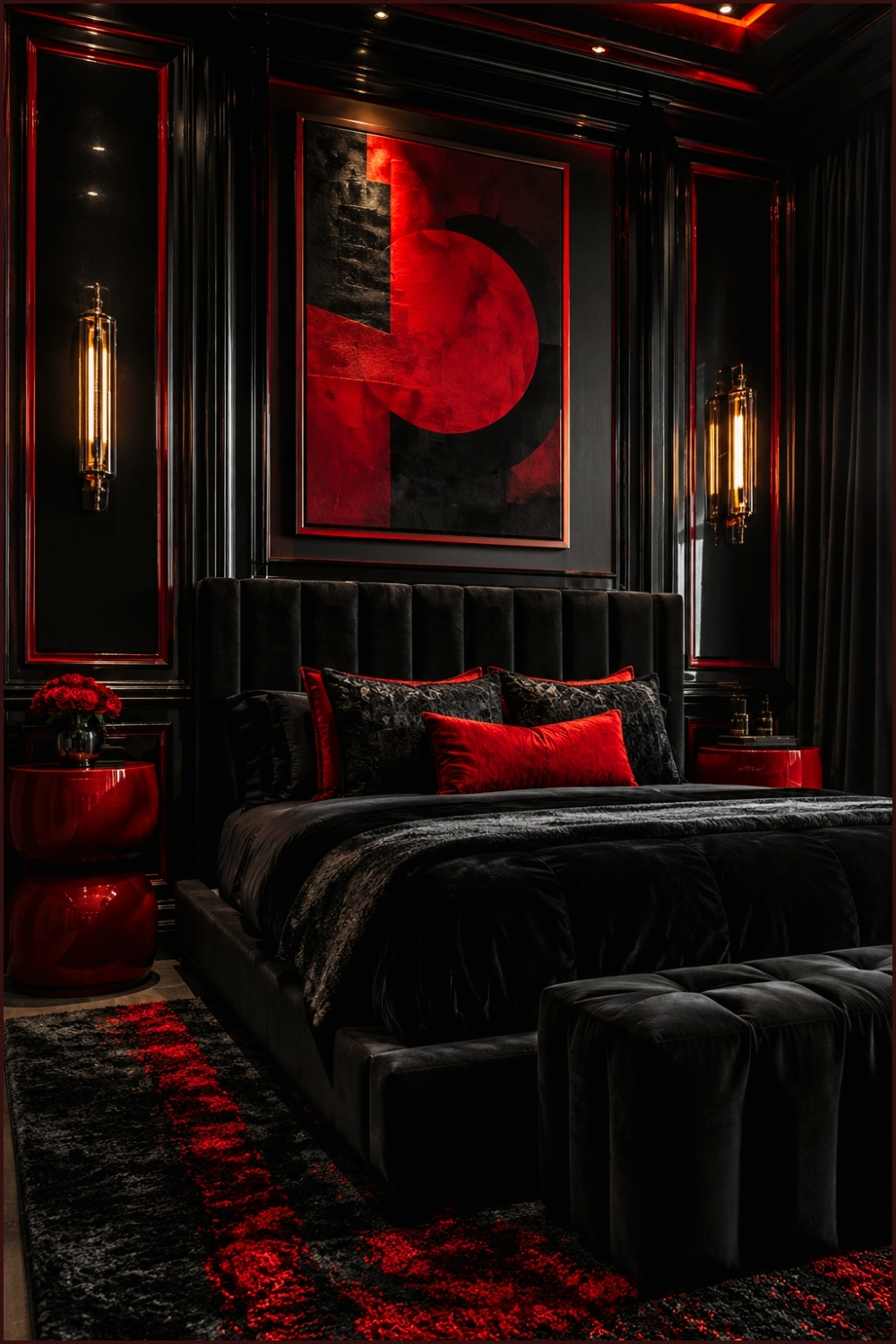 Dramatic Red and Black Luxury Bedroom