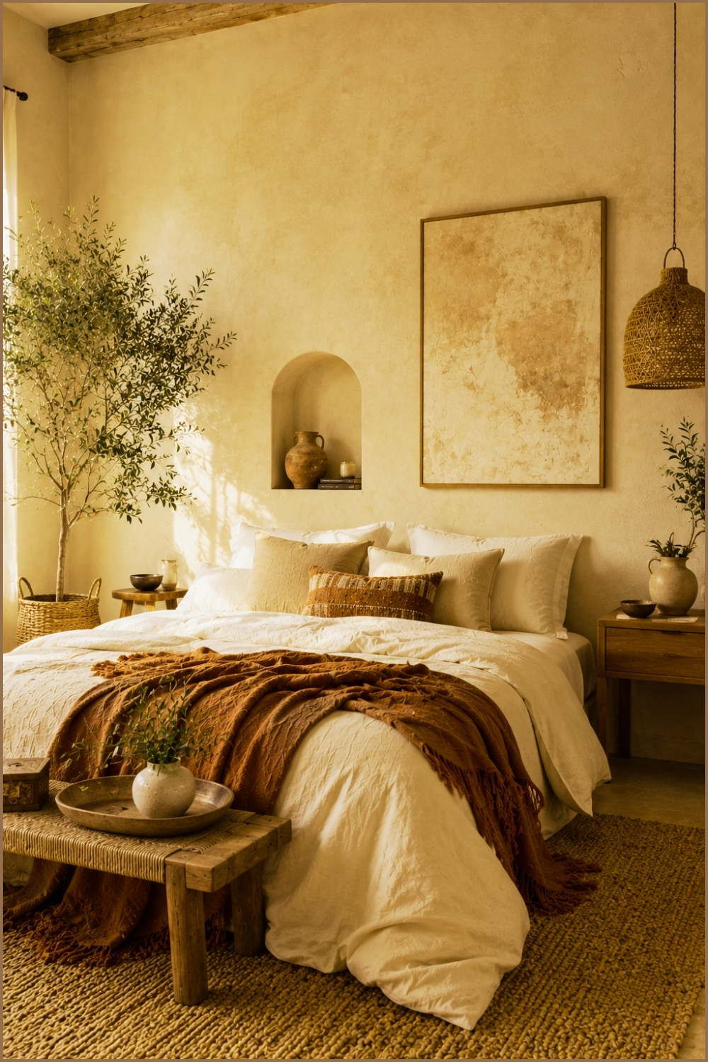 Earthy Boho Headboard-Free Bedroom