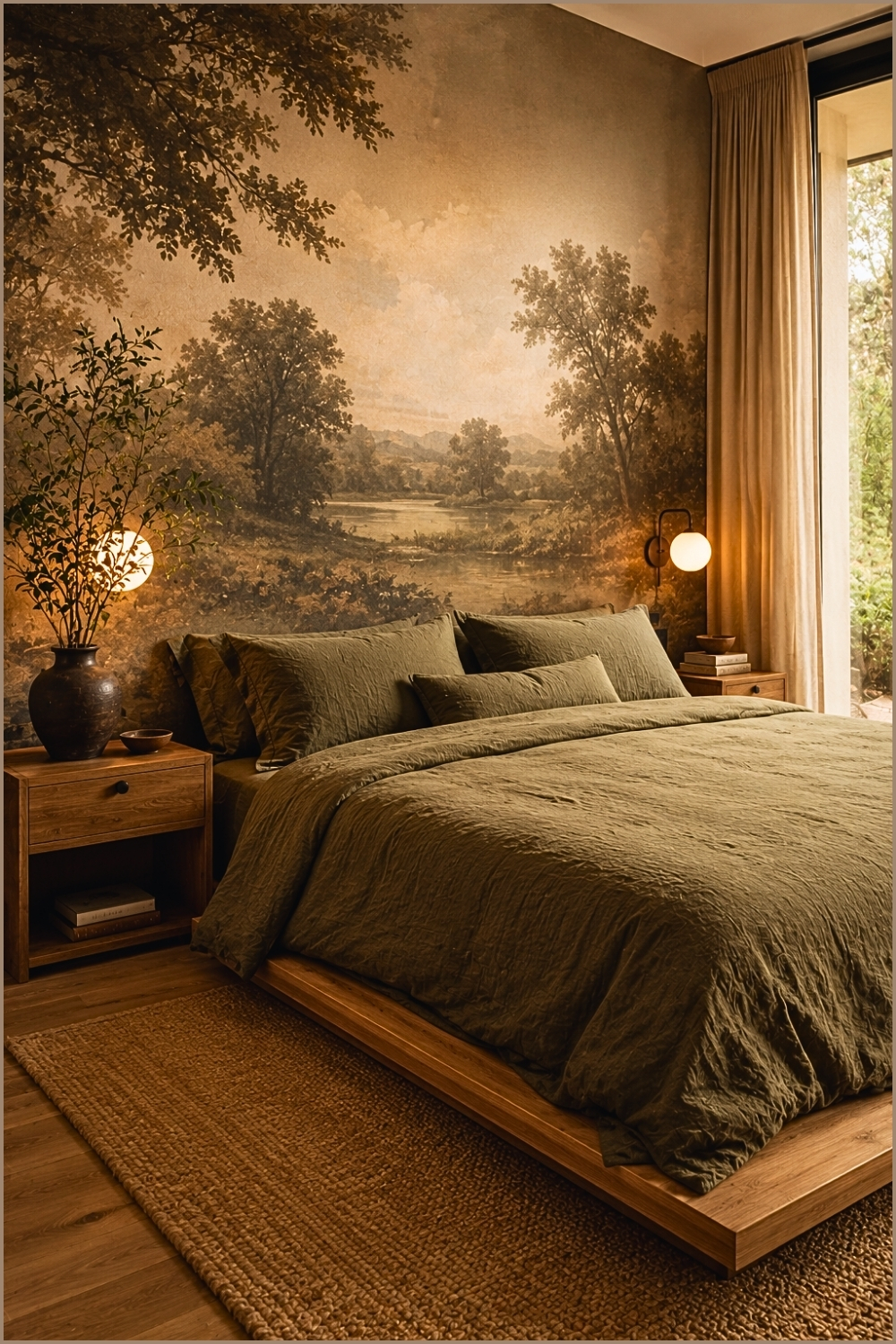 Earthy Minimalist Mural Bedroom