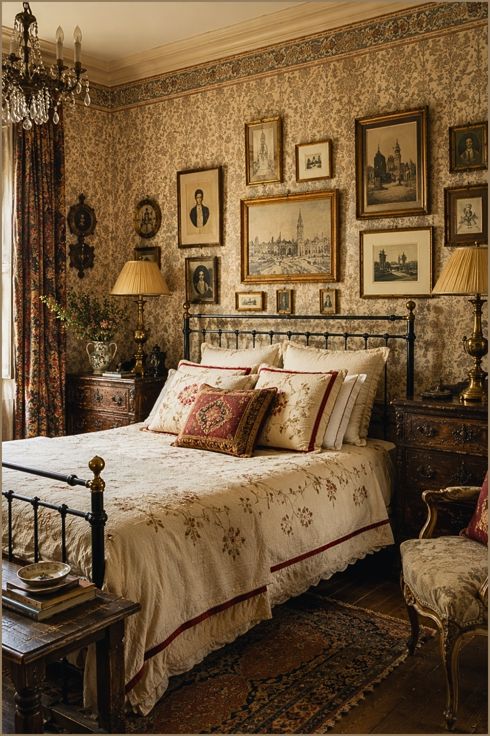 Eclectic Vintage Gallery Wall Bedroom