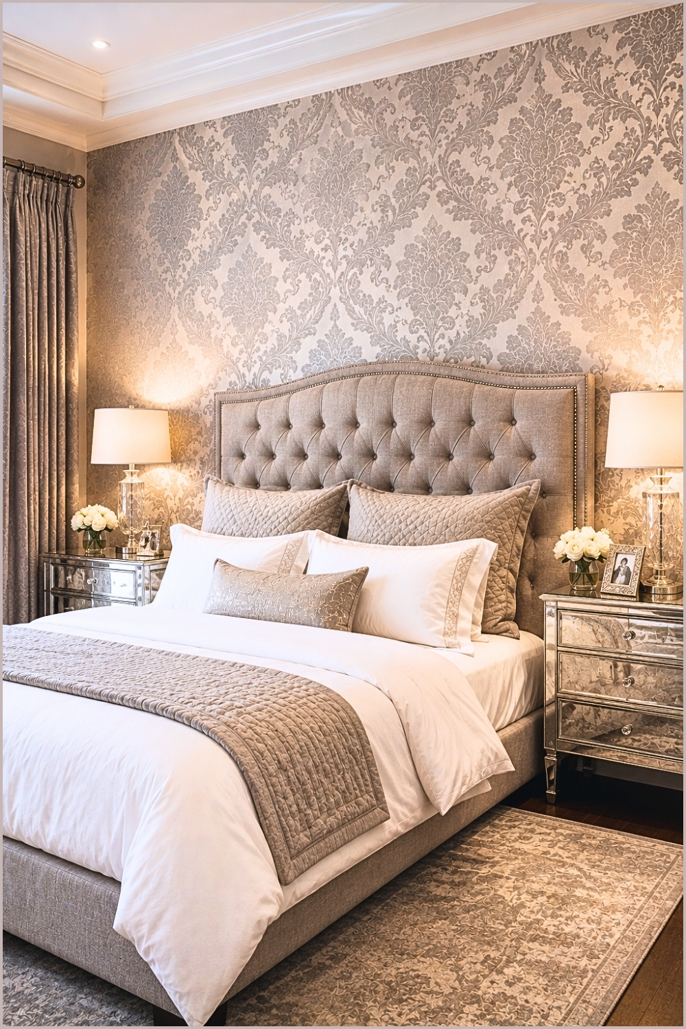 Elegant Damask Wallpaper Bedroom