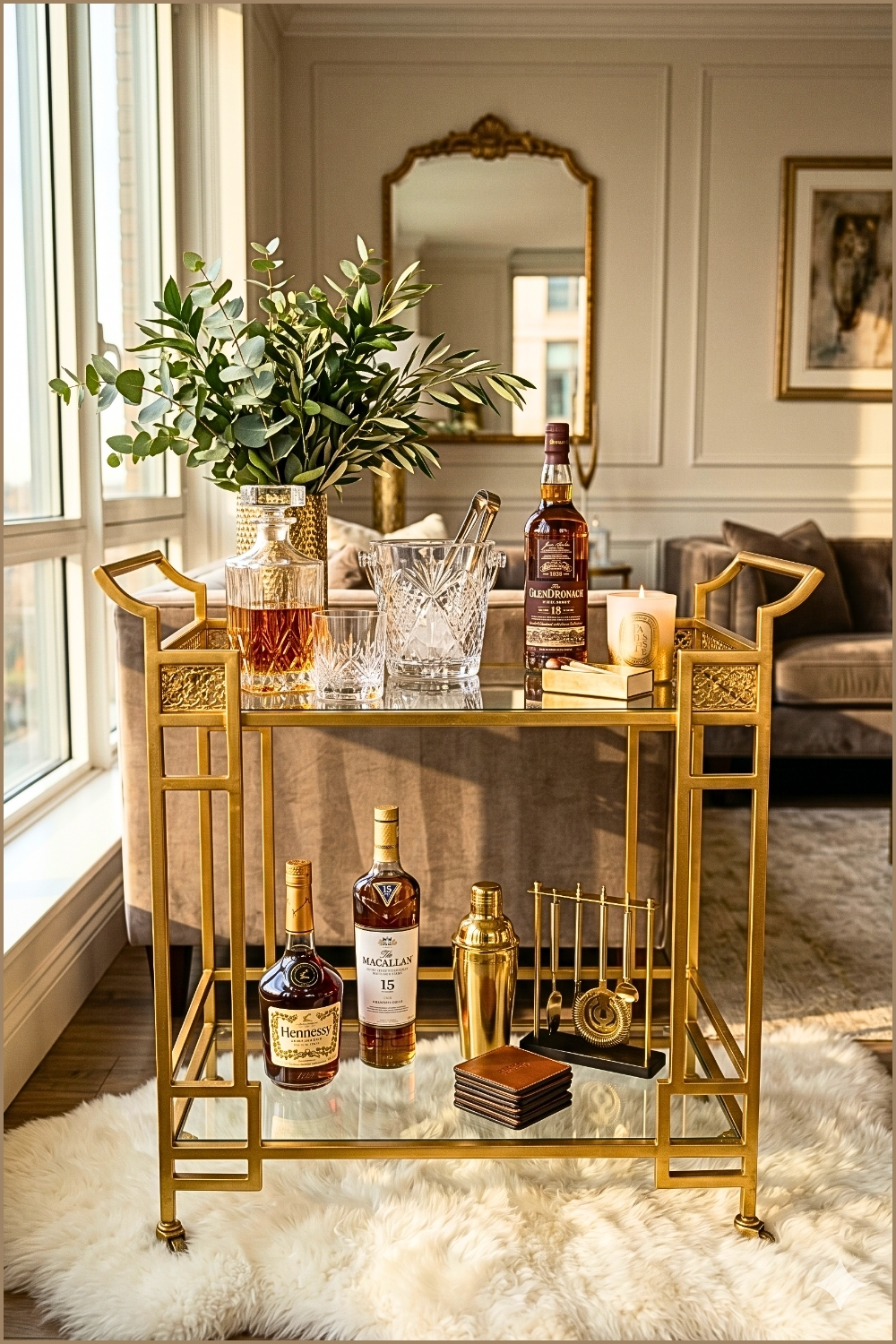 Elegant Gold Bar Cart Styling