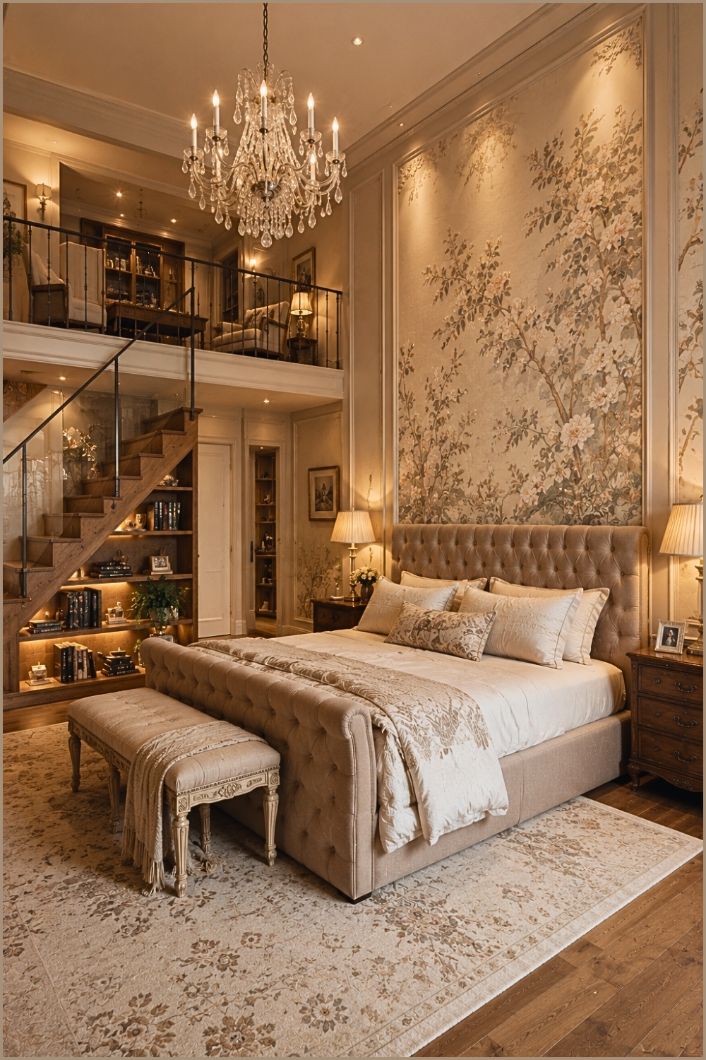 Elegant Loft Bedroom With Chandelier