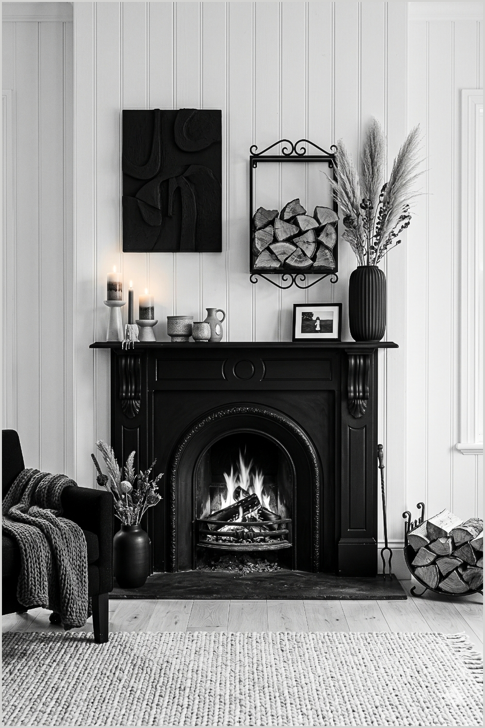Elegant Monochrome Fireplace Styling