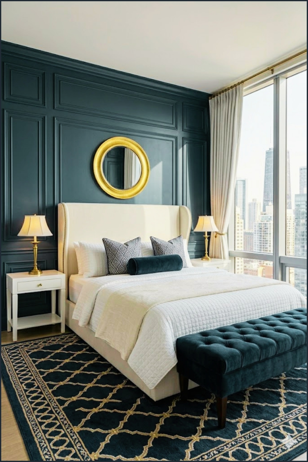 Elegant Navy and White Bedroom