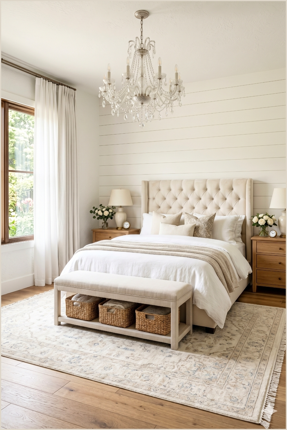 Elegant Neutral Chandelier Bedroom