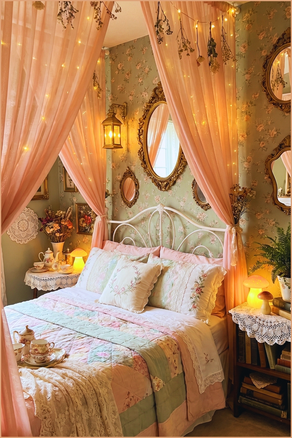 Fairycore Pink & Sage Bedroom