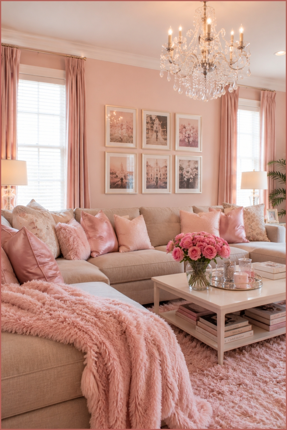 Family-Friendly Soft Pink Living Room
