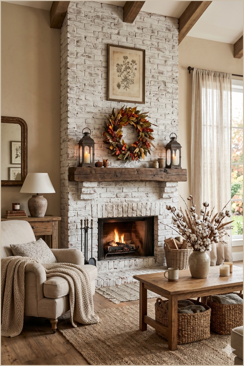Farmhouse Fireplace With Vintage Home Decor
